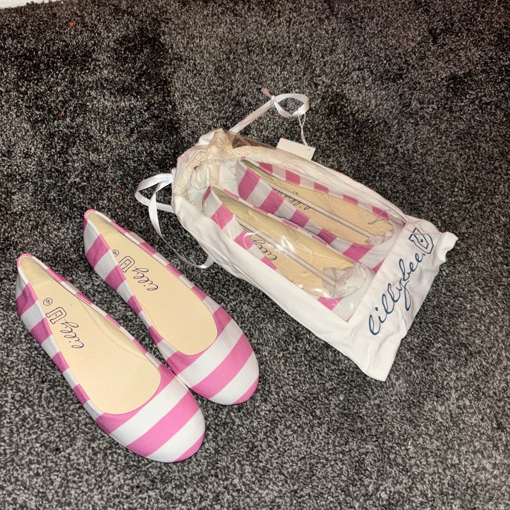 LillyBee Pink and White Striped Barbie-like Flats